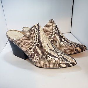 SALE PRICED!!>>ABLE LEATHER BLOCK MULES SZ 9 1/2 SNAKESKIN FALL